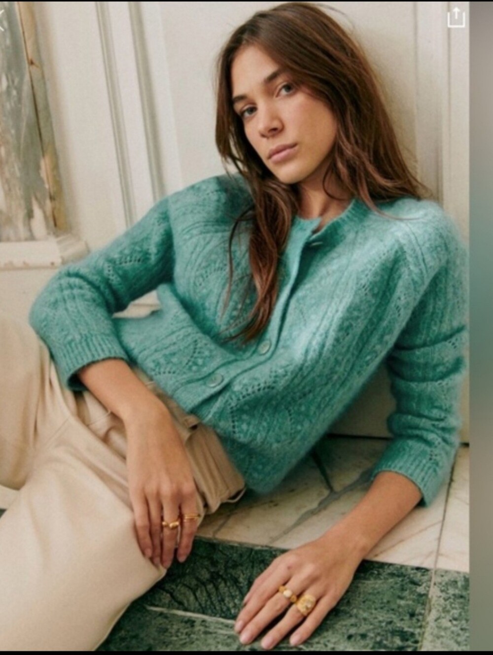 NWT! Sezane Magda Sweater Jumper Cardigan Turquoise Green Size XXS
